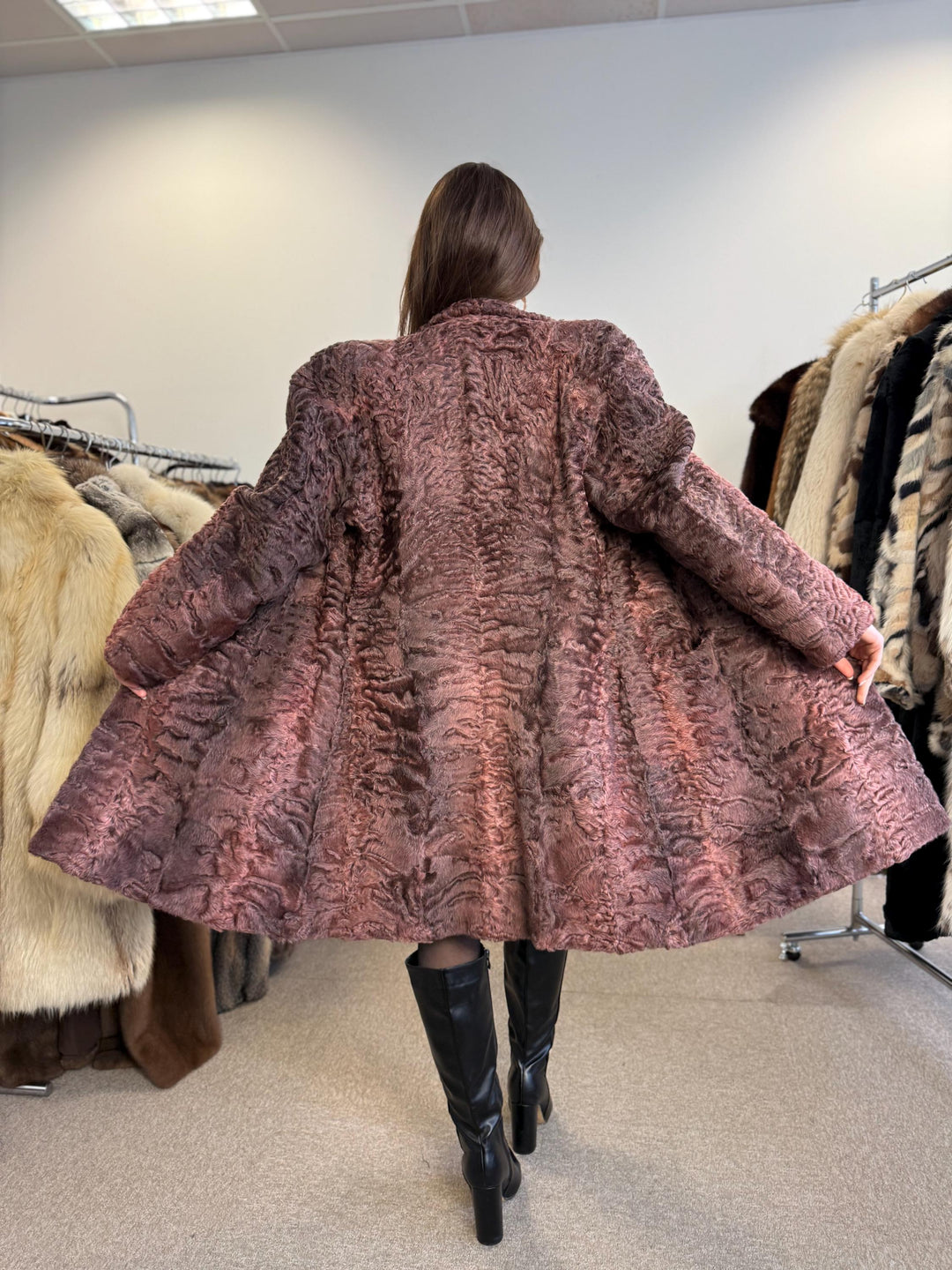 Dyed Astrakhan Coat, Astrakhan Fur, Medium Size, Real Fur Coat, Designer Fur Coat, Women's Fur Coat, Vintage Fur Coat, Astrakhan Coat