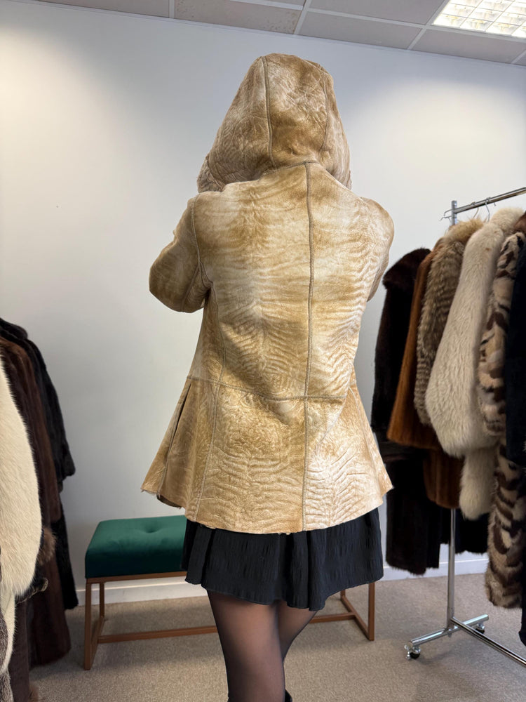 Double Sided Astrakhan Leather Jacket, XS Size, Golden Fur Coat, Real Fur Jacket, Vintage Fur Coat, Astrakhan Leather Jacket, Hooded Coat