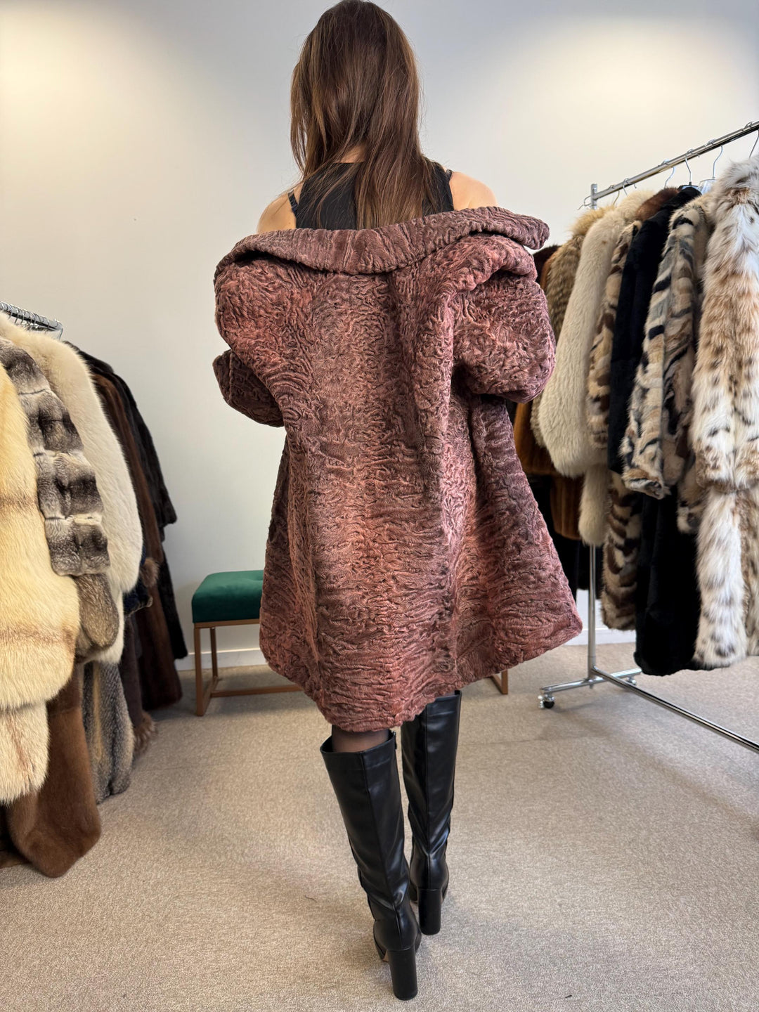 Brown Astrakhan Jacket, Thick Astrakhan Coat, XXL Size, Real Fur Jacket, Vintage Fur Coat, Brown Fur Coat, Women's Fur Coat, Fur Jacket