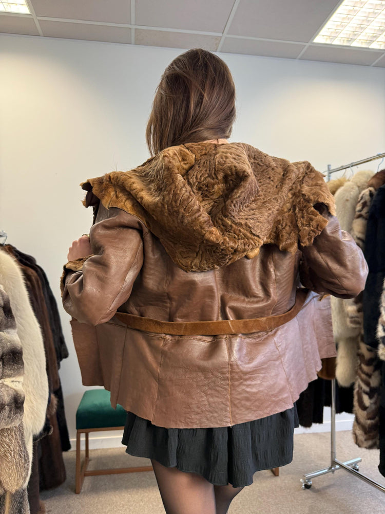 Astrakhan Leather Jacket, Double Sided Jacket, XS Size, Brown Leather Fur Jacket, Brown Astrakhan Jacket, Real Leather Fur Coat, Vintage