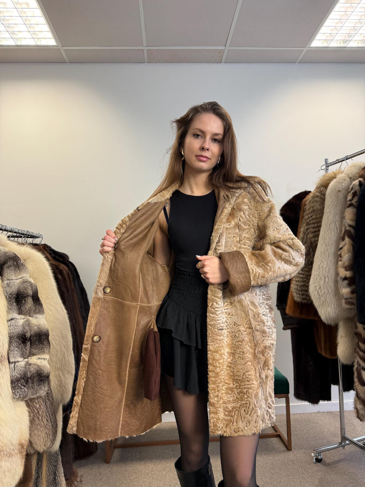 Astrakhan Leather Coat, Double Sided, Medium Size, Golden Fur Coat, Real Fur Coat, Vintage Fur Coat, Astrakhan Leather Fur Coat, Fur Coat