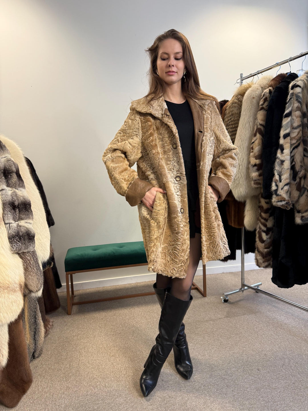 Astrakhan Leather Coat, Double Sided, Medium Size, Golden Fur Coat, Real Fur Coat, Vintage Fur Coat, Astrakhan Leather Fur Coat, Fur Coat