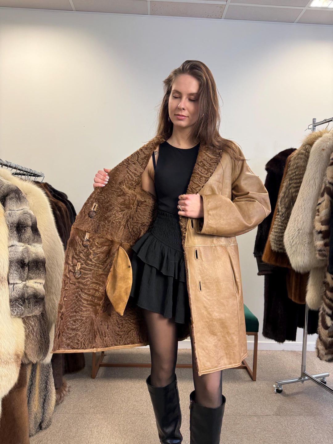 Astrakhan Leather Double Sided Coat, Medium Size, Brown Fur Coat, Real Fur Coat, Vintage Fur Coat, Astrakhan Leather Fur Coat, Fur Coat