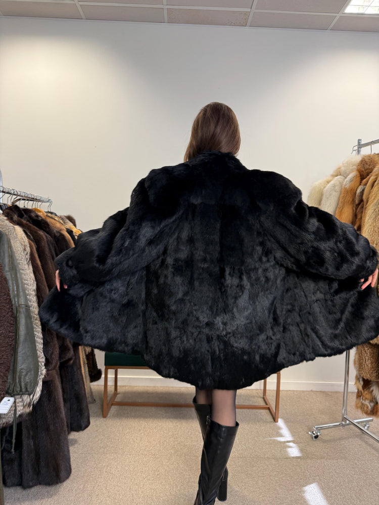 Black Rabbit Fur Coat, Medium Size, Rabbit Fur Coat, Vintage Fur Coat, Real Fur Coat, Real Rabbit Fur, Women's Fur Coat, Soft Fur Coat, Fur