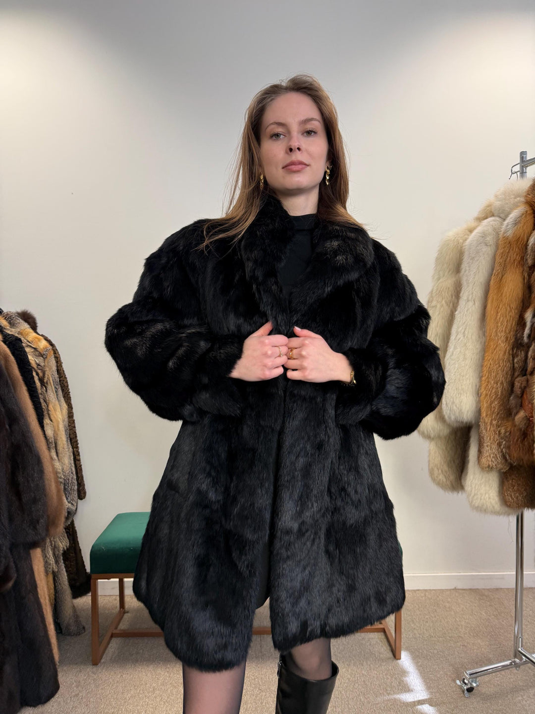 Black Rabbit Fur Coat, Medium Size, Rabbit Fur Coat, Vintage Fur Coat, Real Fur Coat, Real Rabbit Fur, Women's Fur Coat, Soft Fur Coat, Fur