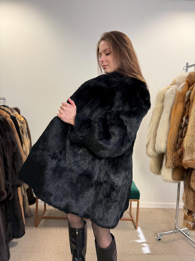 Black Rabbit Fur Coat, Medium Size, Rabbit Fur Coat, Vintage Fur Coat, Real Fur Coat, Real Rabbit Fur, Women's Fur Coat, Soft Fur Coat, Fur