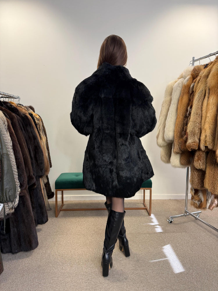 Black Rabbit Fur Coat, Medium Size, Rabbit Fur Coat, Vintage Fur Coat, Real Fur Coat, Real Rabbit Fur, Women's Fur Coat, Soft Fur Coat, Fur