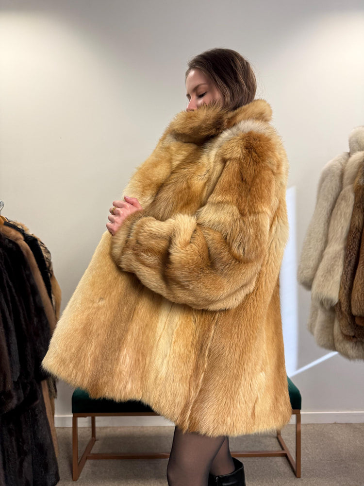 Golden Coyote Fur Coat, Large Size, Women's Fur Coat, Real Coyote Fur Coat, Coyote Coat Women, Vintage Fur Coat, Coyote Fur Coat, Real Fur