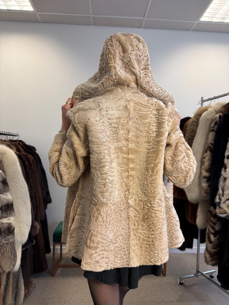 Double Sided Astrakhan Jacket, Small Size, Golden Fur Jacket, Real Fur Jacket, Vintage Fur Coat, Astrakhan Leather Jacket, Hooded Coat
