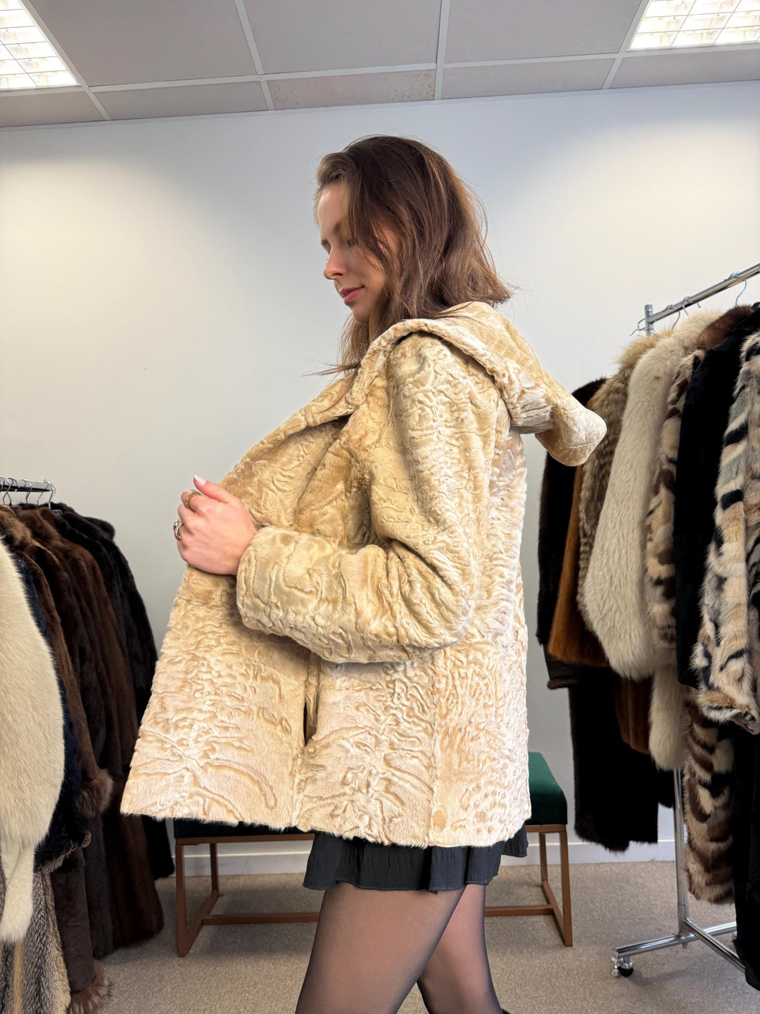 Double Sided Astrakhan Jacket, Small Size, Golden Fur Jacket, Real Fur Jacket, Vintage Fur Coat, Astrakhan Leather Jacket, Hooded Coat