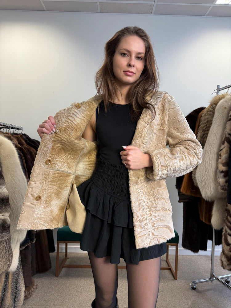 Double Sided Astrakhan Jacket, Small Size, Golden Fur Jacket, Real Fur Jacket, Vintage Fur Coat, Astrakhan Leather Jacket, Hooded Coat