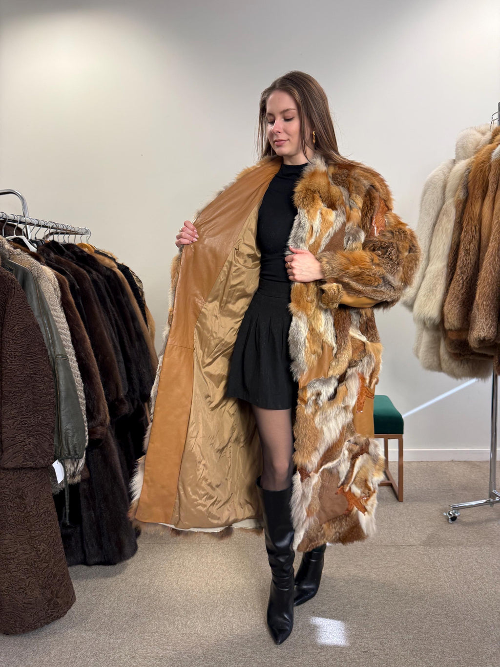 Cozy Red Fox Fur Coat With Leather, Small Size Red Fox Fur Coat, fox fur coat, red fox fur coat, vintage fur coat, real fox fur, red fox fur