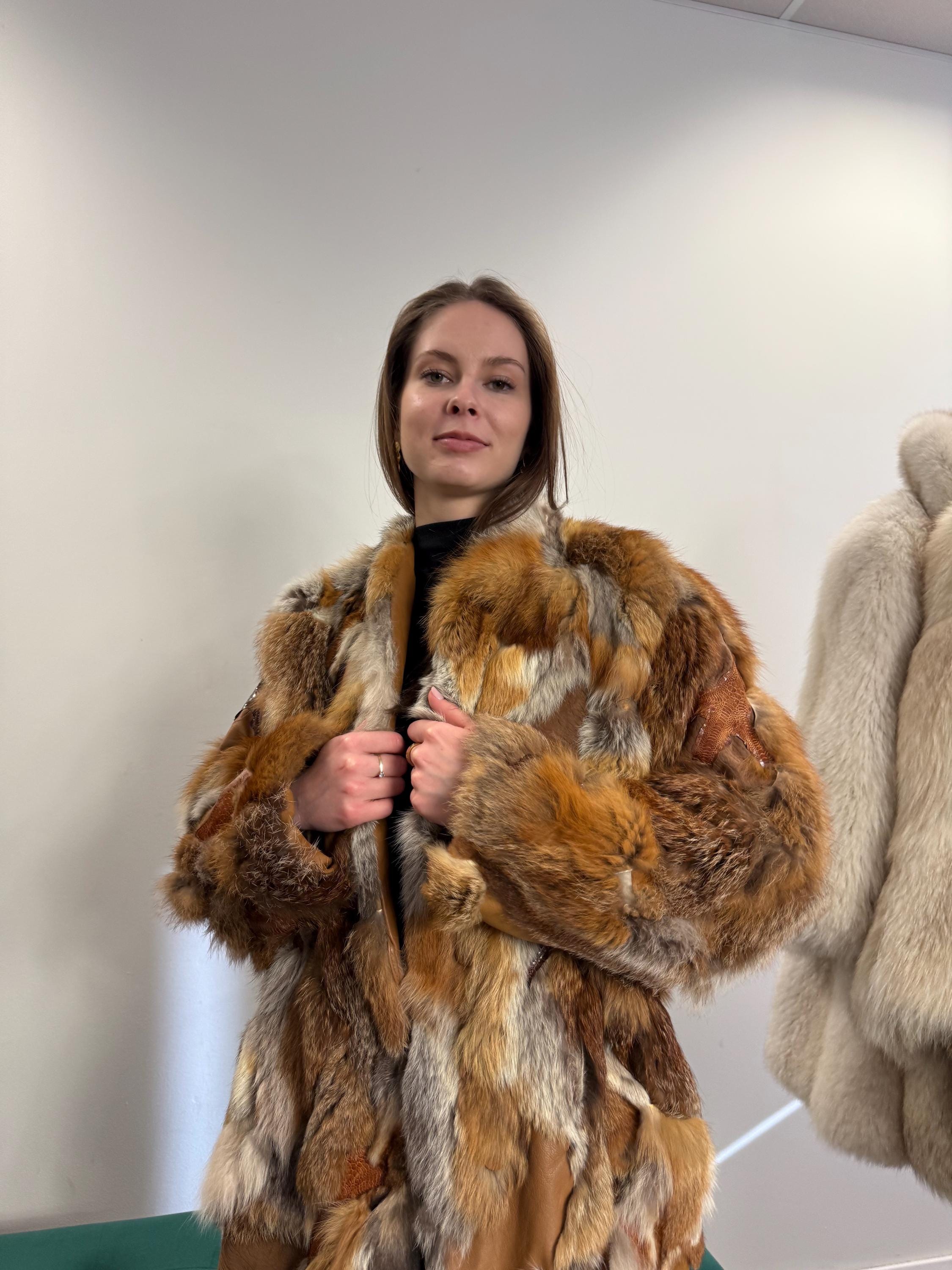 Cozy Red Fox Fur Coat With Leather, Small Size Red Fox Fur Coat, fox fur coat, red fox fur coat, vintage fur coat, real fox fur, red fox fur