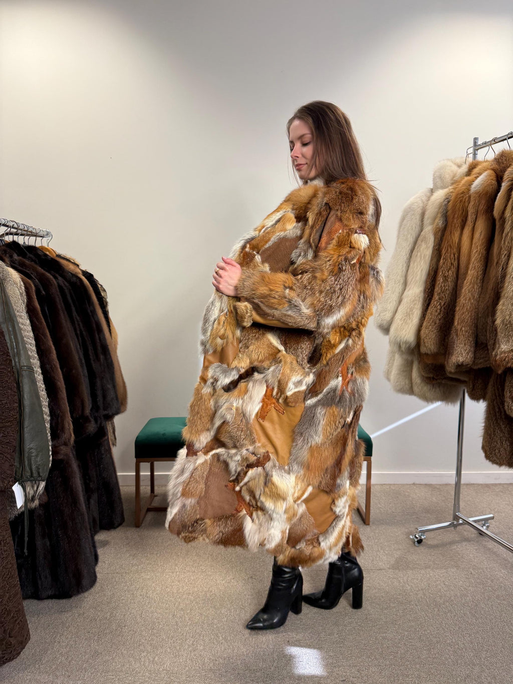 Cozy Red Fox Fur Coat With Leather, Small Size Red Fox Fur Coat, fox fur coat, red fox fur coat, vintage fur coat, real fox fur, red fox fur