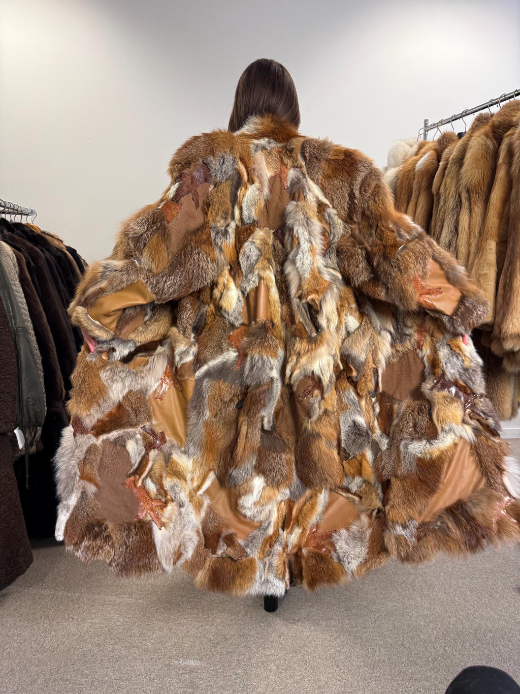 Cozy Red Fox Fur Coat With Leather, Small Size Red Fox Fur Coat, fox fur coat, red fox fur coat, vintage fur coat, real fox fur, red fox fur