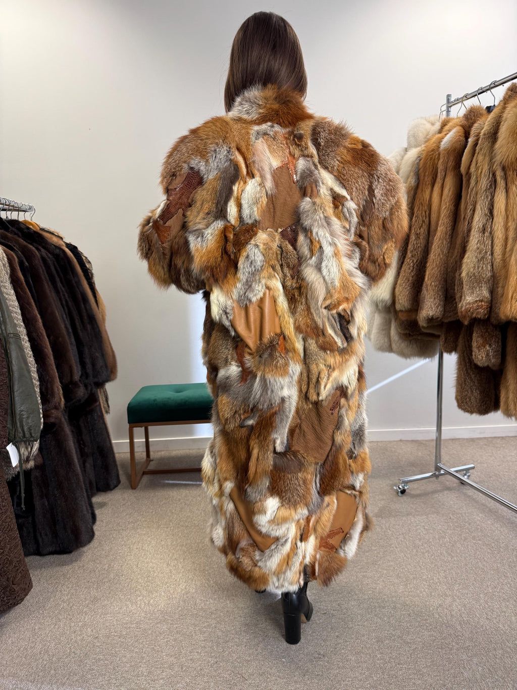 Cozy Red Fox Fur Coat With Leather, Small Size Red Fox Fur Coat, fox fur coat, red fox fur coat, vintage fur coat, real fox fur, red fox fur