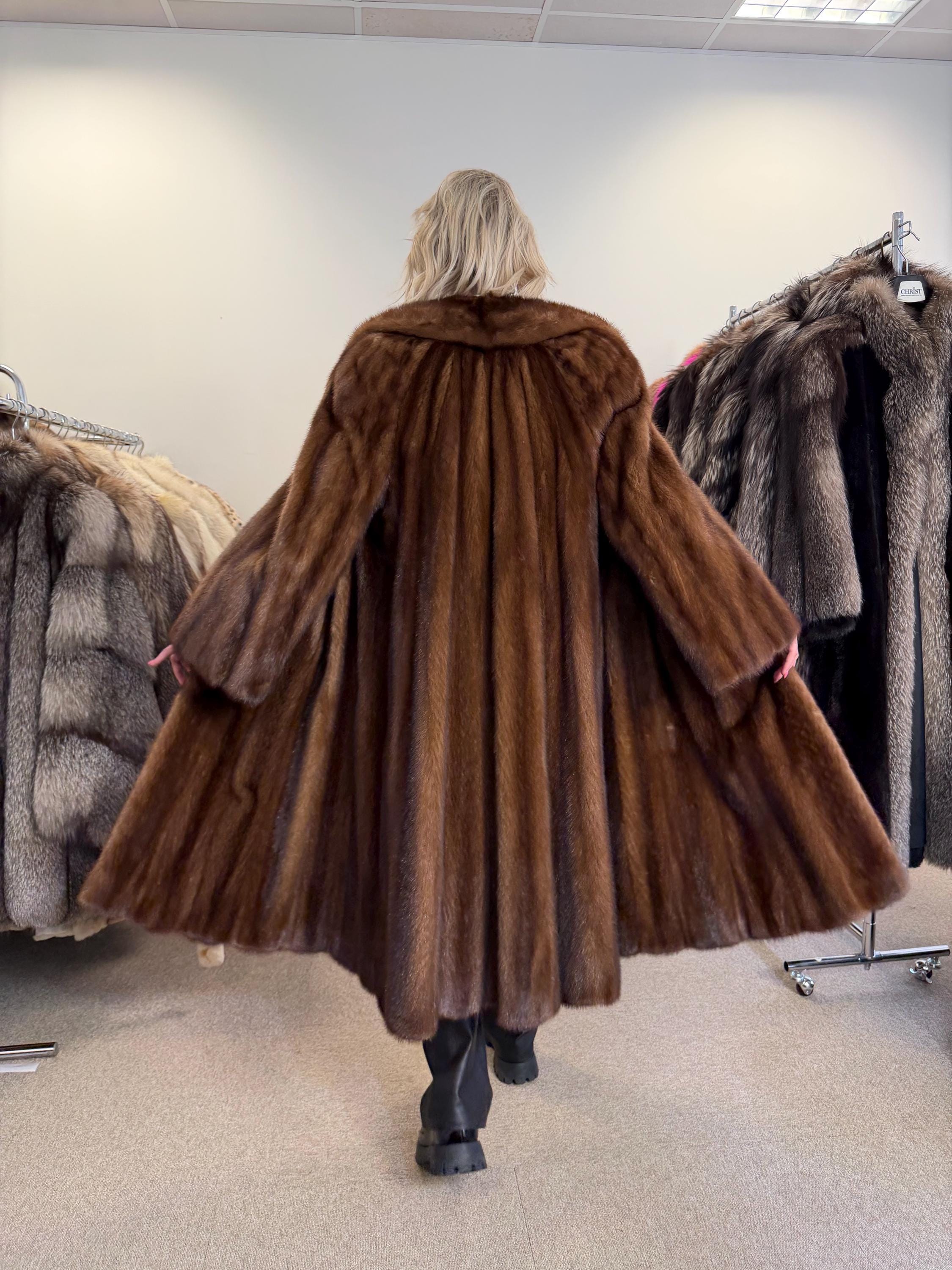 Brown Mink Coat - Huge Luxury, Rare Vintage Style with Fur Belt, Premium Quality Fur, Real Mink Fur Coat, Manteau de Fourrure, Women's Coat