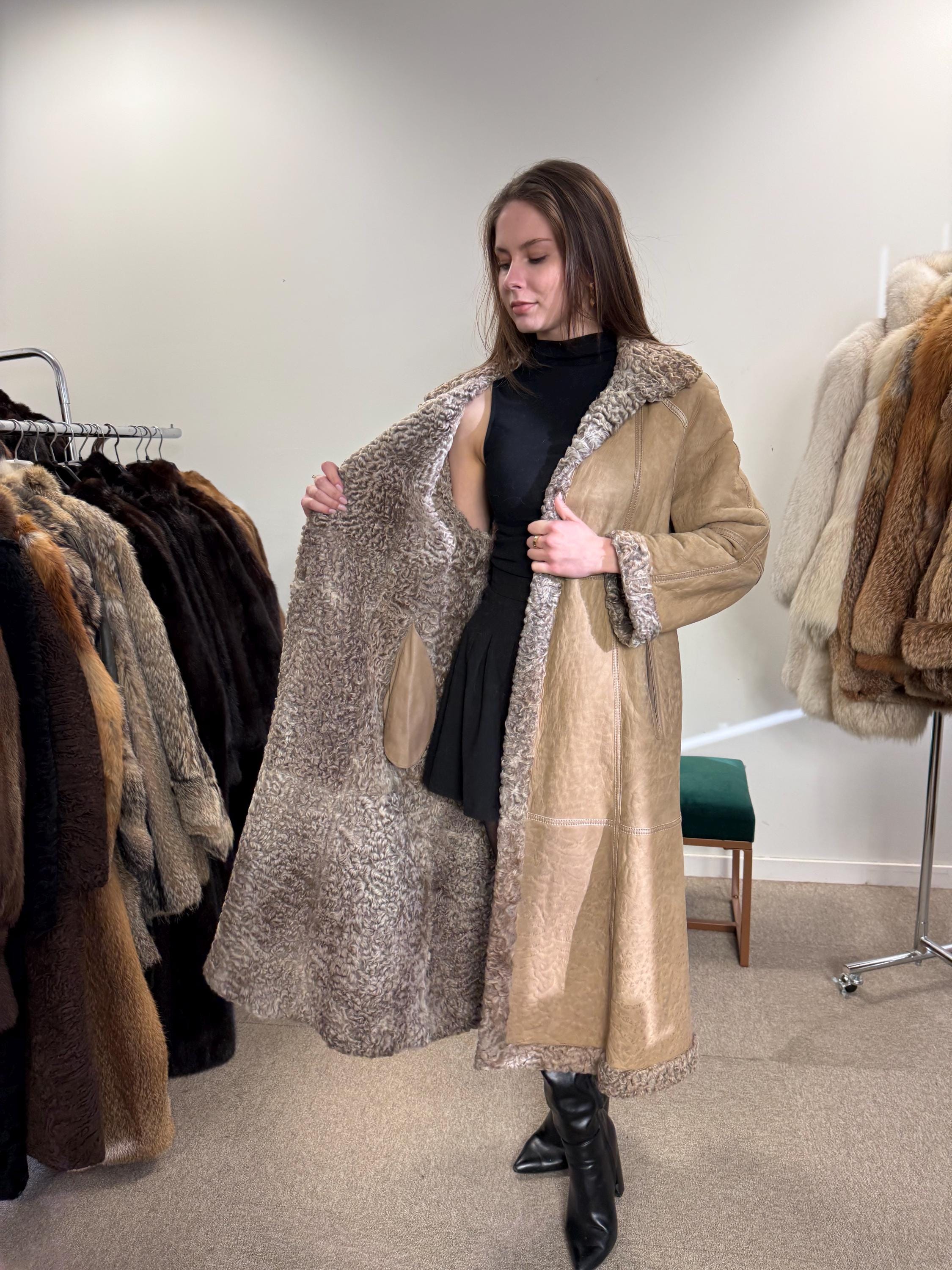 Double Sided Astrakhan Fur Coat, M Size, Long Fur Coat, Astrakhan Fur Coat, Women's Fur Coat, Vintage Fur Coat, Real Fur Coat, Thick Fur