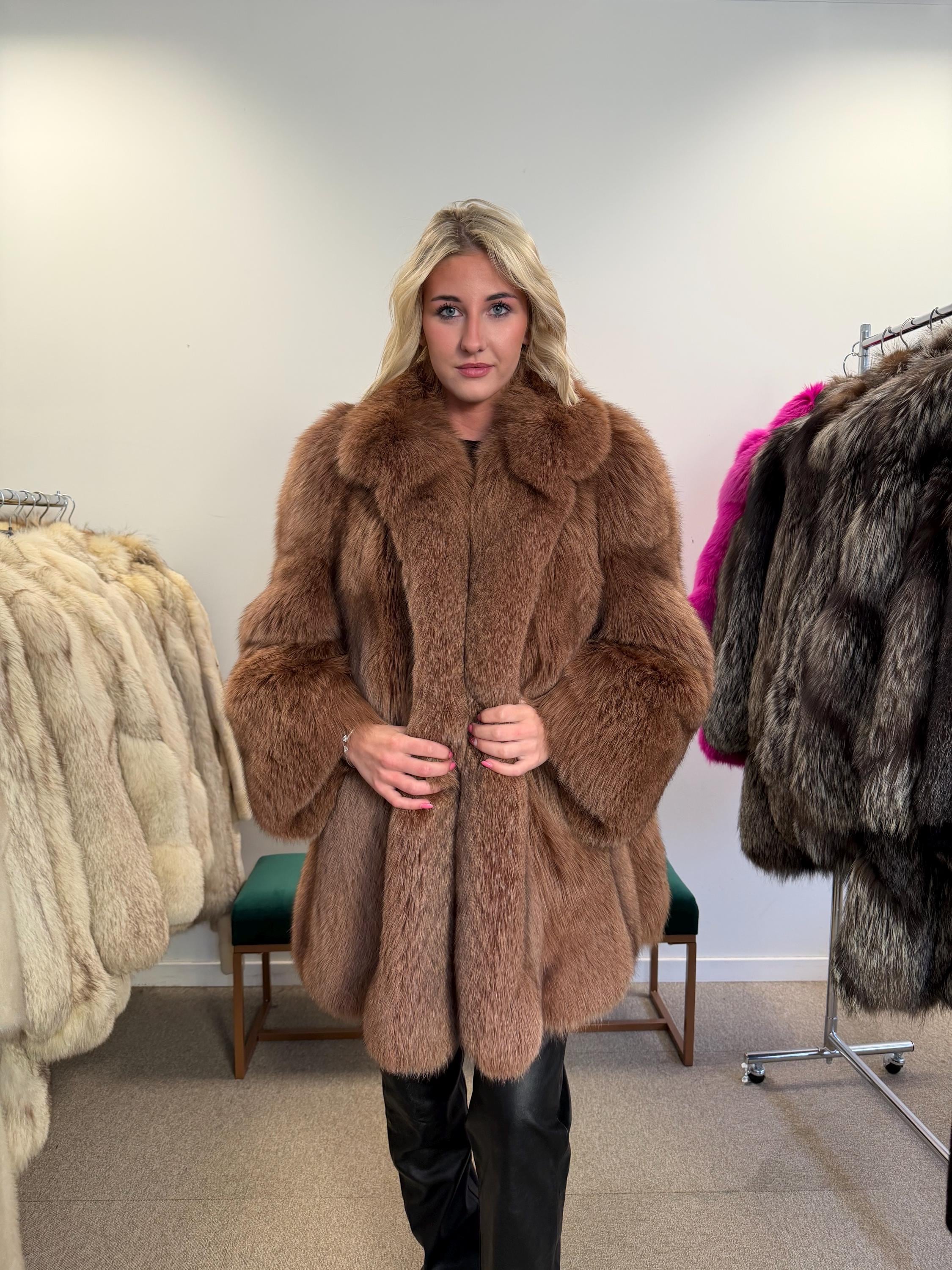 Sable colour Brown fox fur coat full fluffy, medium size, real fur coat, fox fur coat, fur coat women, vintage fur coat, excellent