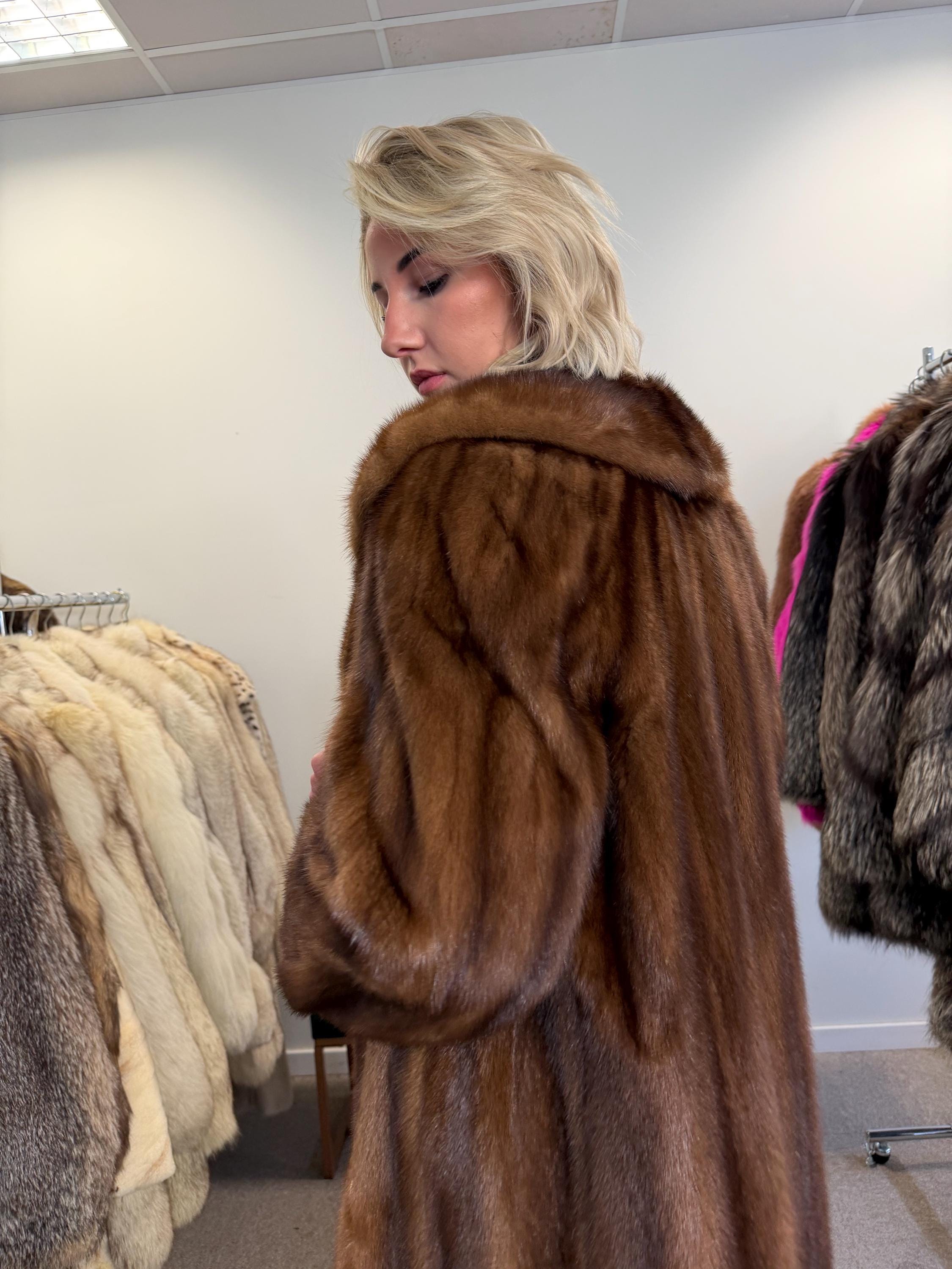 Brown Mink Coat - Huge Luxury, Rare Vintage Style with Fur Belt, Premium Quality Fur, Real Mink Fur Coat, Manteau de Fourrure, Women's Coat