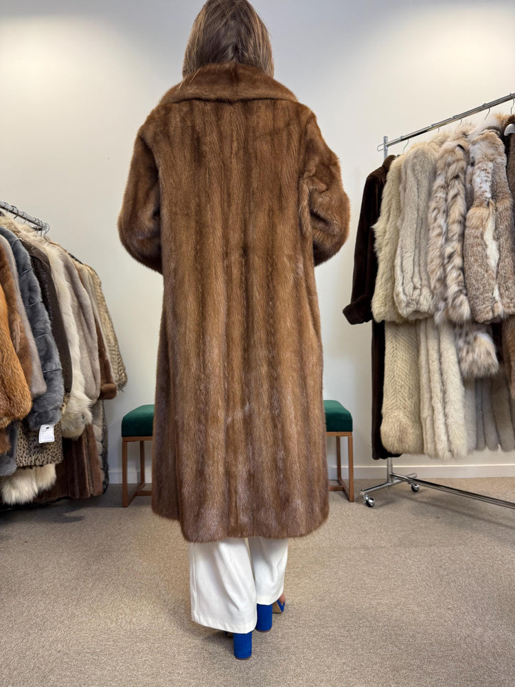 High-quality real mink fur, soft and thick texture close-up, pastel brown coat, back