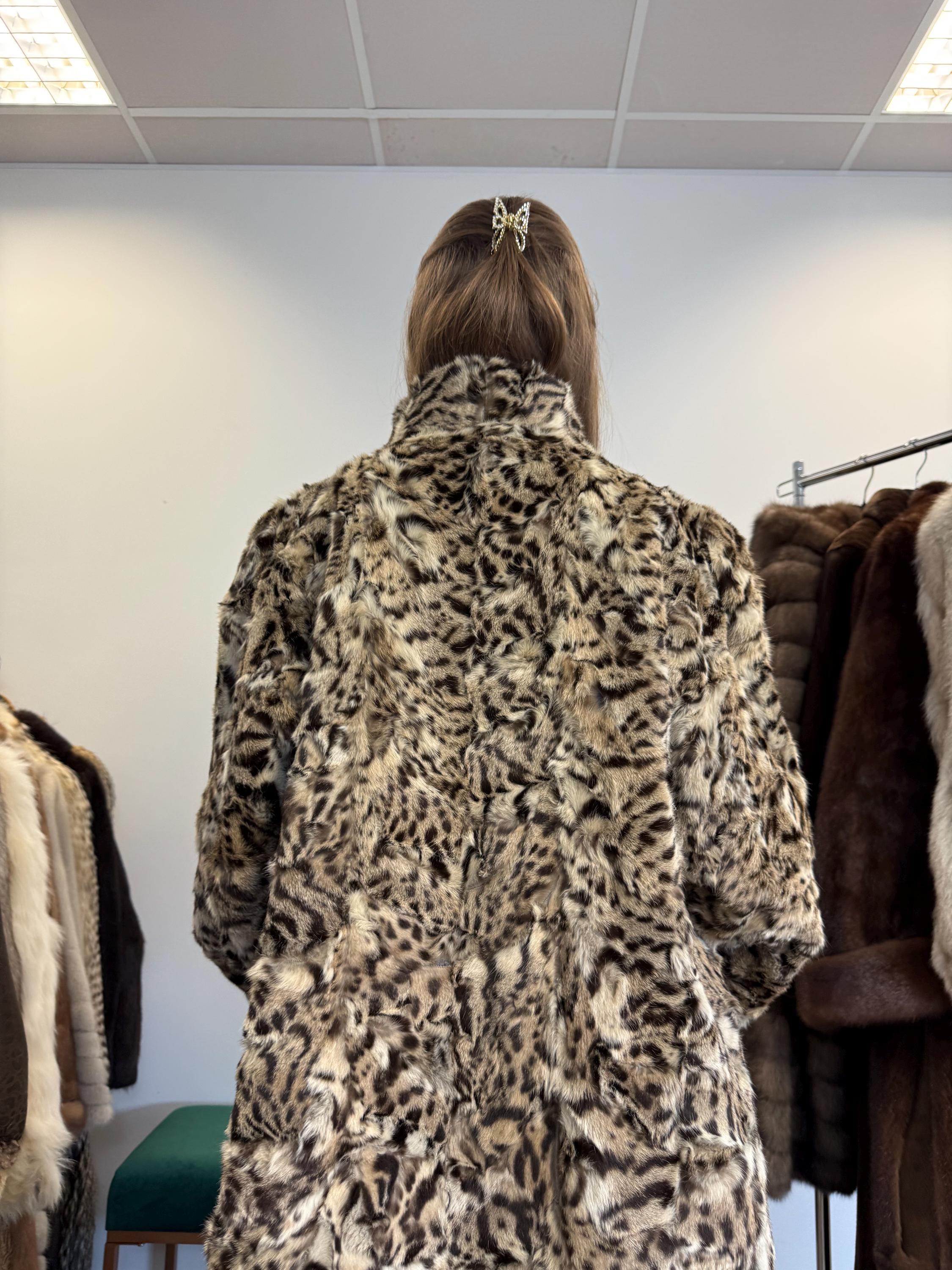 Interior lining detail of lynx fur coat, vintage full-length style, high-quality fur