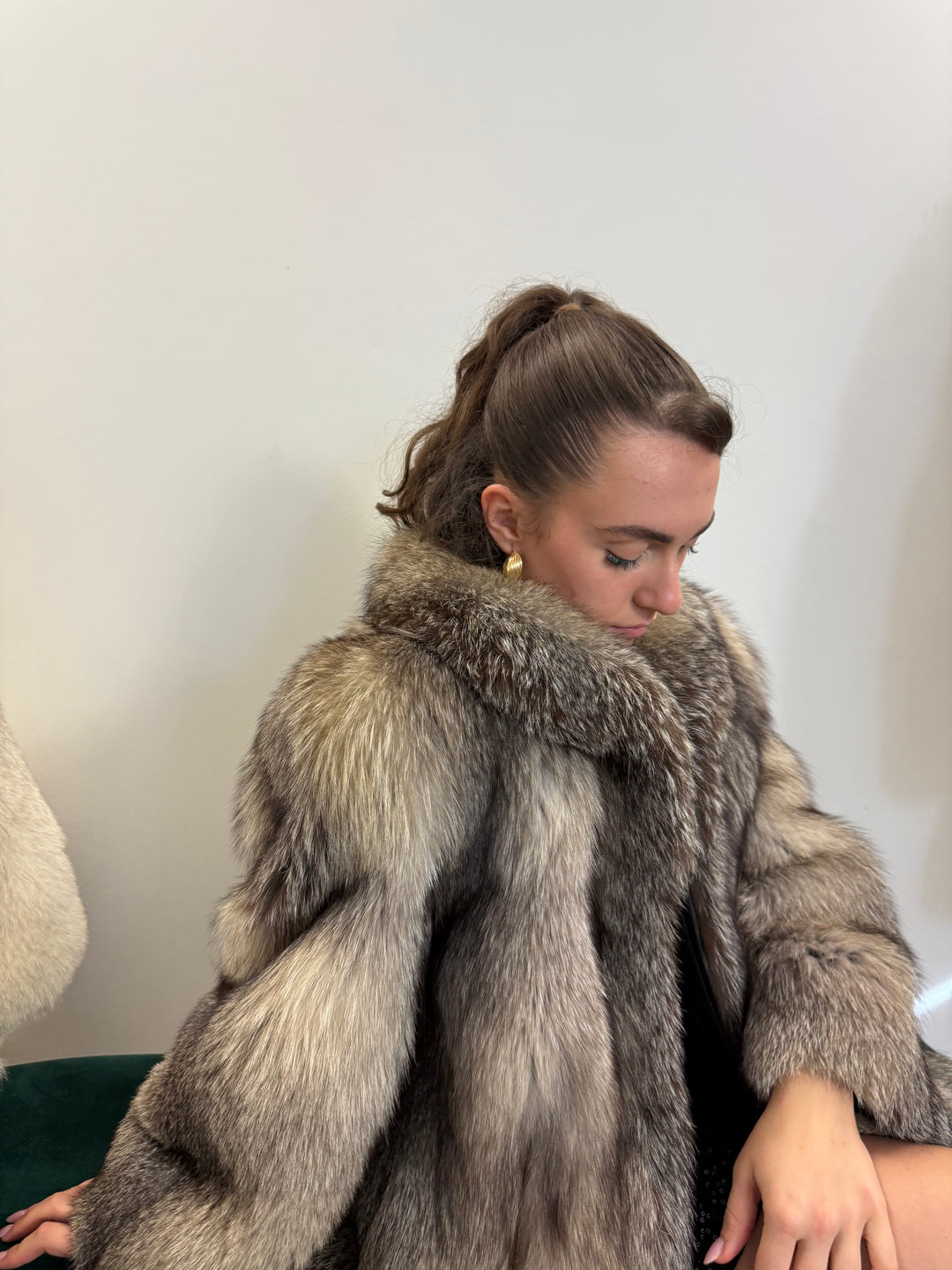 Medium Size Real Fox Fur Coat, Crystal Color, Timeless Vintage Style