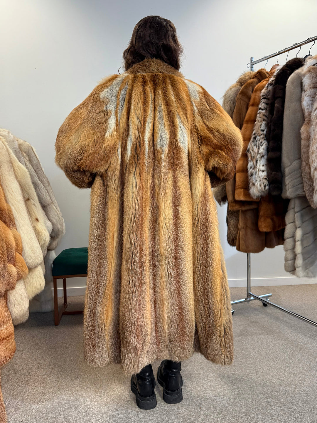 Real Fox Fur Coat in Red Color, Beautiful Natural Shade, Timeless Fashion