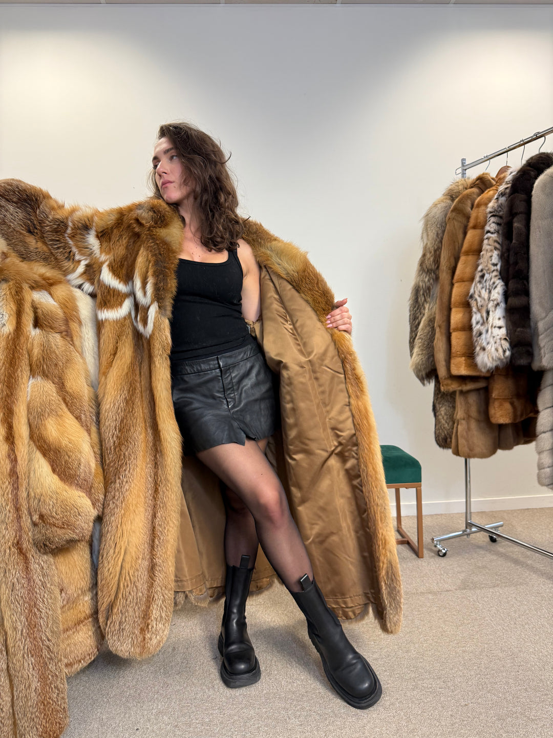 Oversized Red Fox Fur Coat XXL – Real Fur Vintage Women’s Jacket