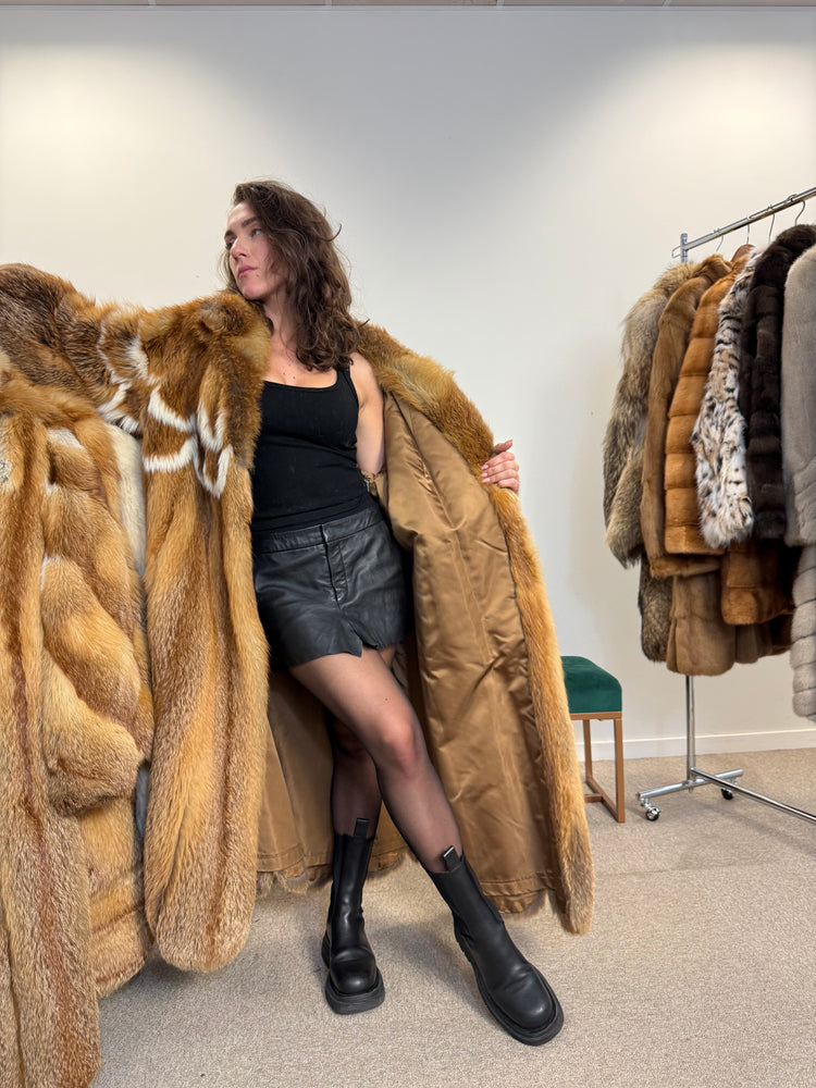 Oversized Red Fox Fur Coat XXL – Real Fur Vintage Women’s Jacket