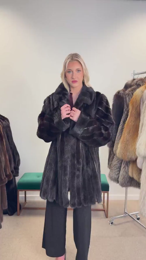 Black Mink & Leather Fur Coat, XXL Size, Vintage Fur Coat, Black Mink Coat, Women Fur Coat, Mink Fur, Real Fur Coat, Leather Coat, Mink Coat