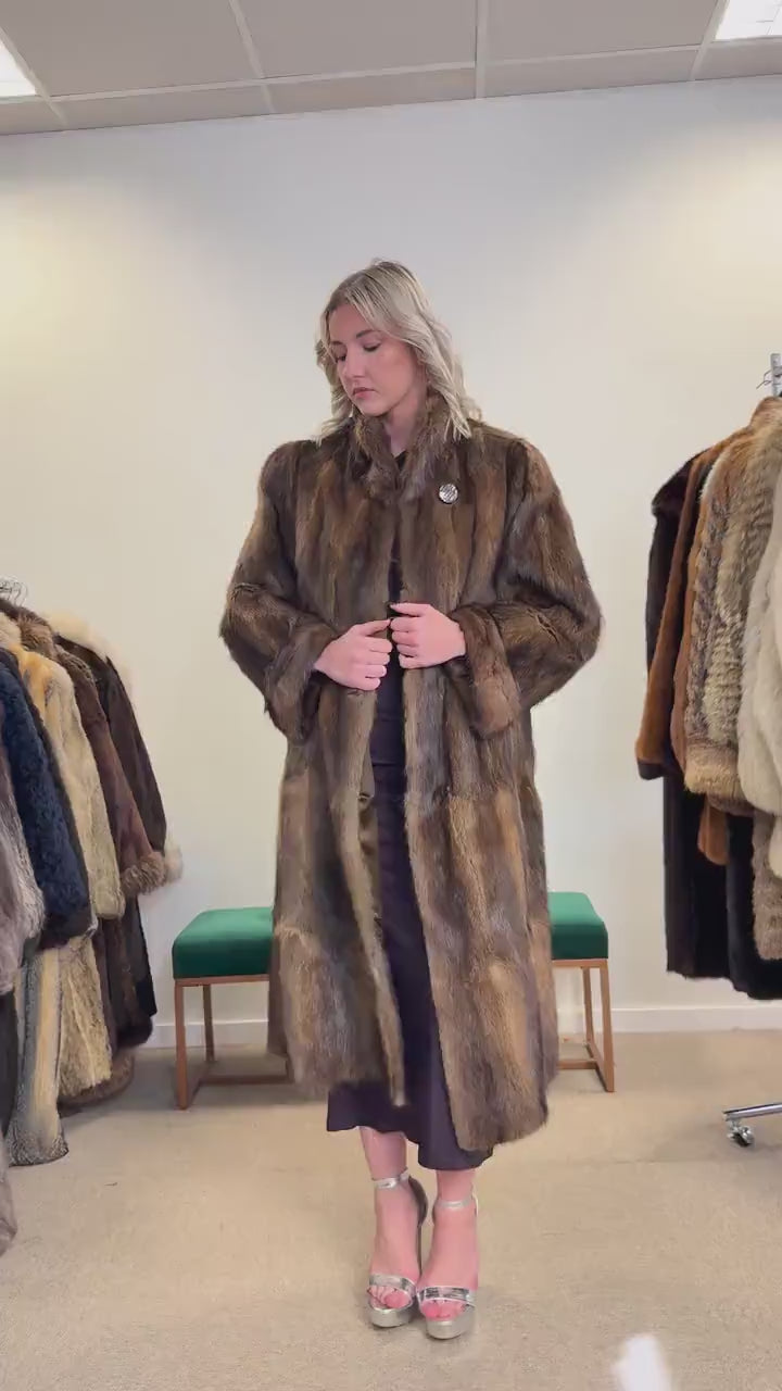 Long Bisam Fur Coat, Large Size, Bisam Fur Coat, Real Fur Coat, Bisam Fur, Vintage Fur Coat, Women's Coat, Thick Fur Coat, Brown Bisam Coat