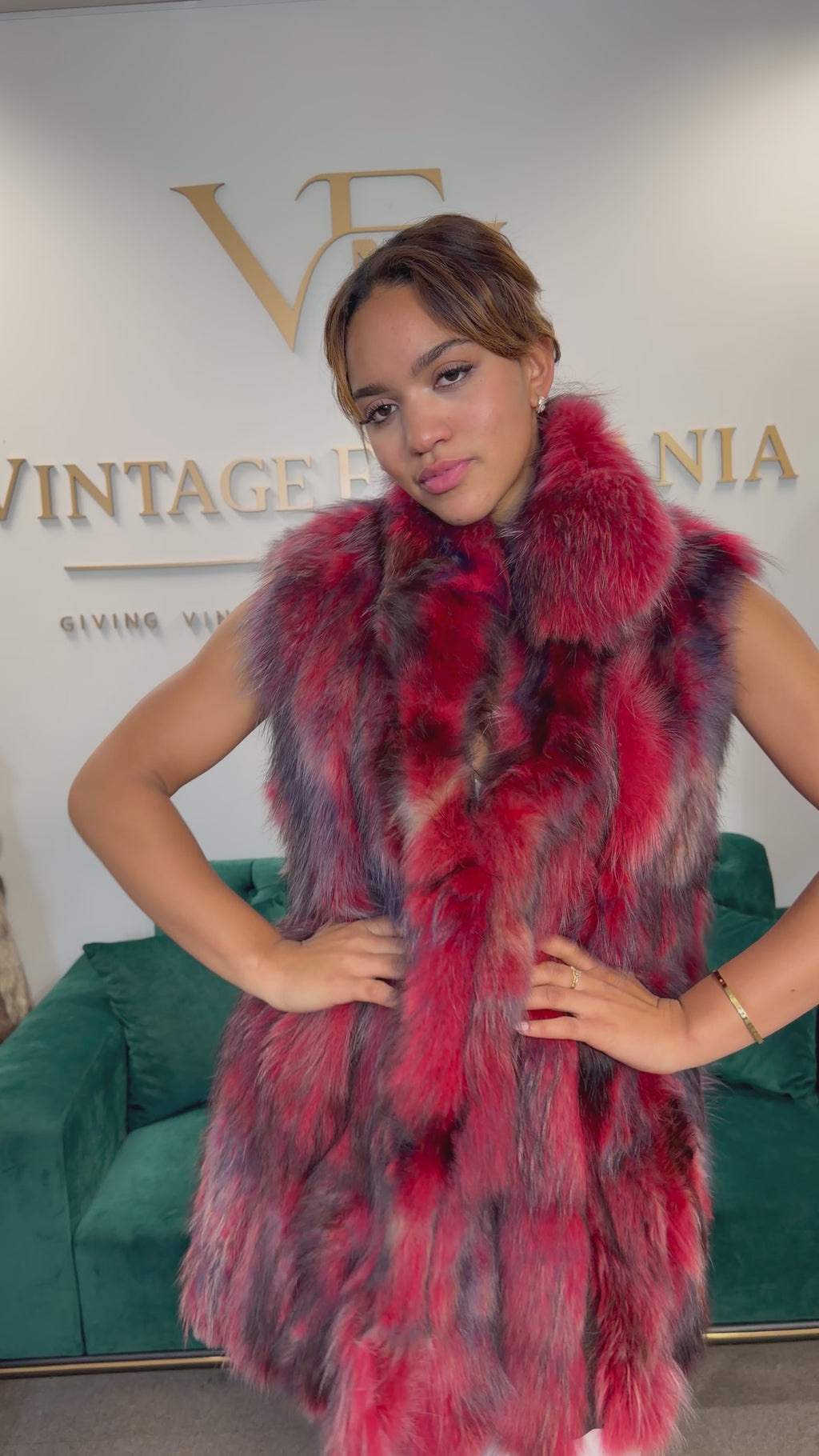 Red Dyed Fox Fur Vest, XL