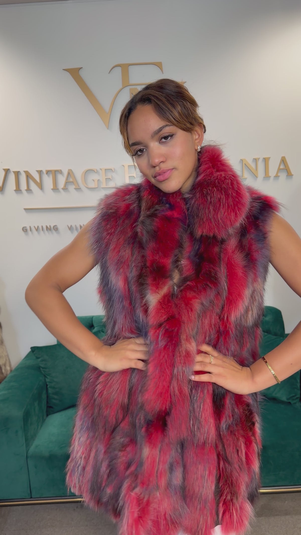 Red Dyed Fox Fur Vest, XL