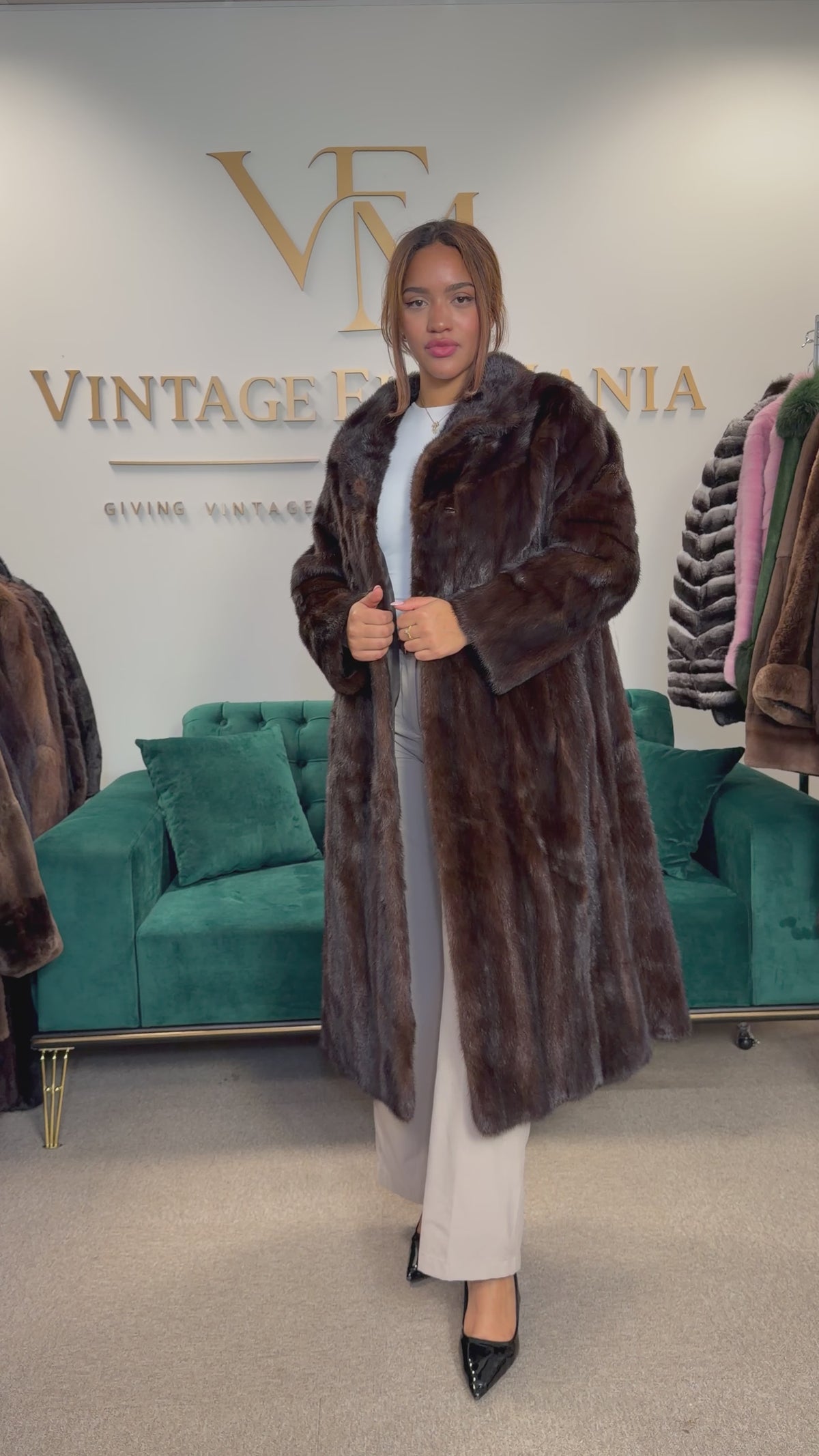 Brown Mink Fur Coat, M/L