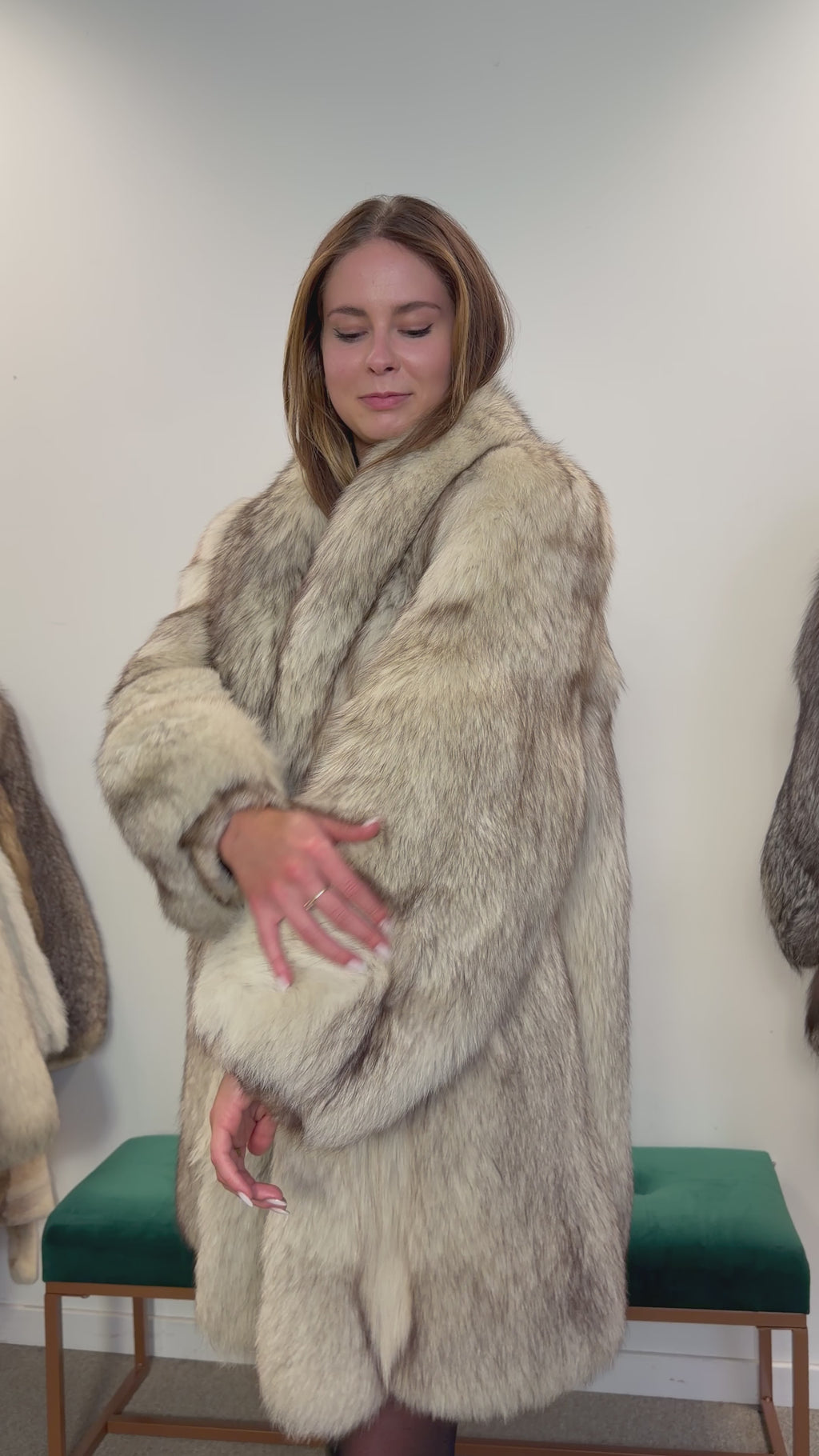 White Nordic Fox Real Fur Coat, Size L