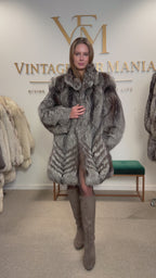 Silver Fox Fur Coat, Medium, Trimmed, Luxury