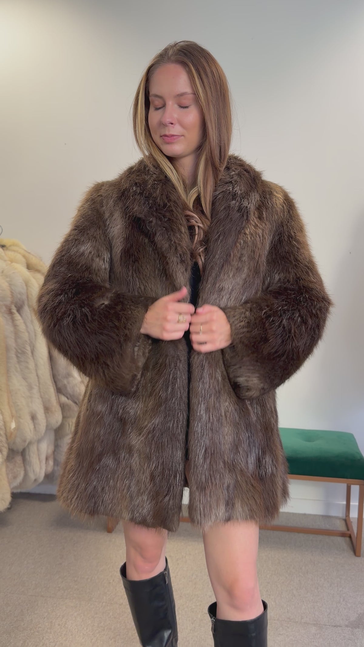 Brown Beaver Fur Jacket, Medium, Outlet Price