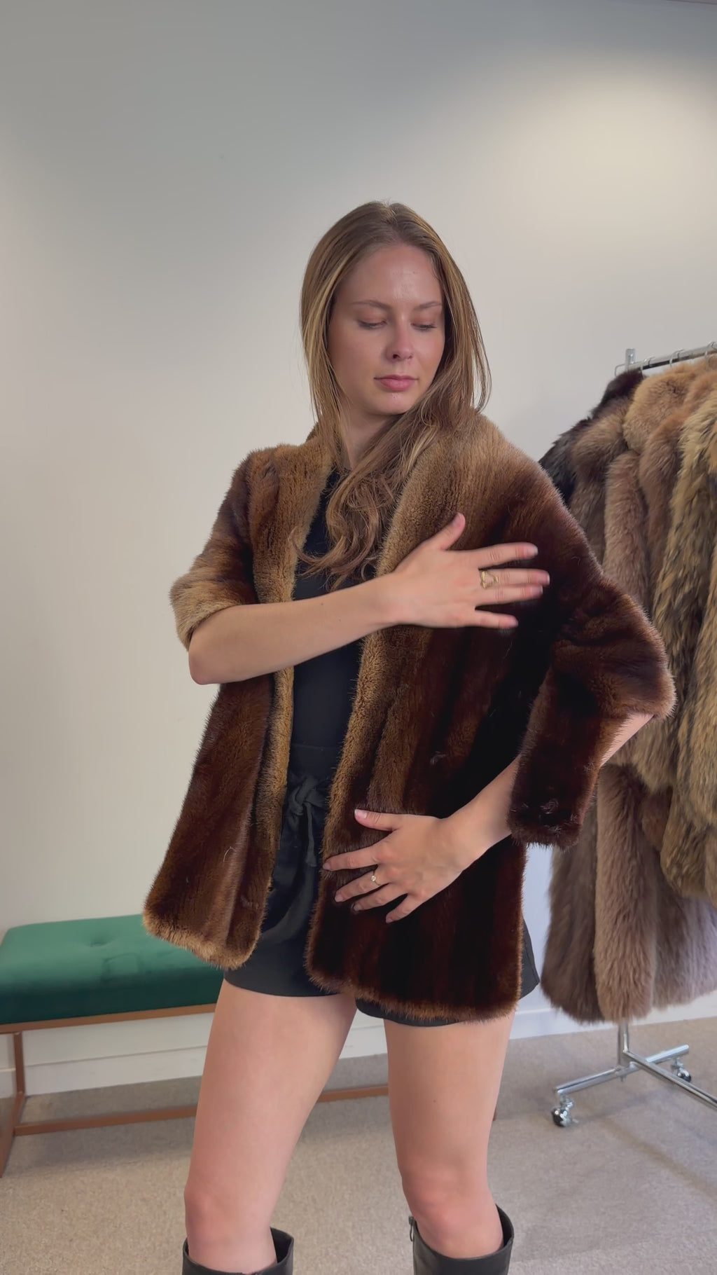 Mink Fur Stole, Whiskey, Luxury 170 cm
