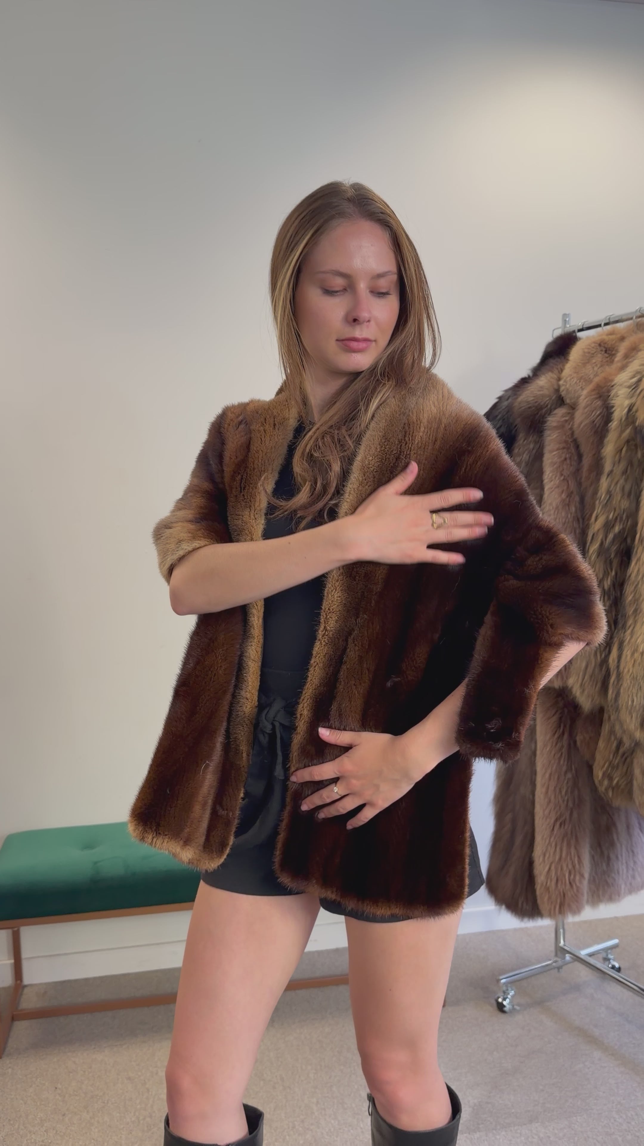 Mink Fur Stole, Whiskey, Luxury 170 cm