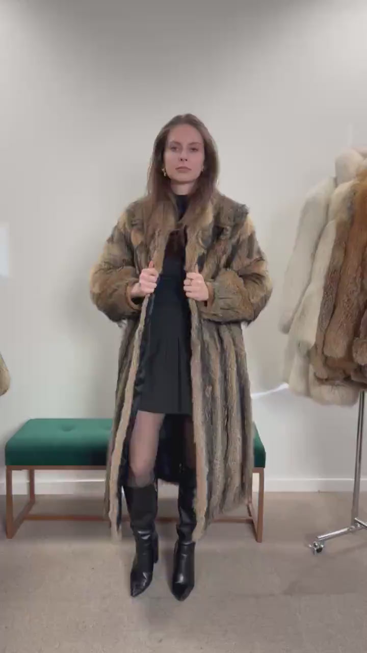 Full-Length Coyote Fur Coat, small Size, Women's Fur Coat, Real Coyote Fur Coat, Coyote Coat Women, Vintage Fur Coat, Real Coyote Coat, Fur