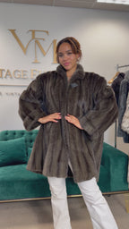Dark Green Dyed Cross Mink Fur Jacket, 3XL, Oversize