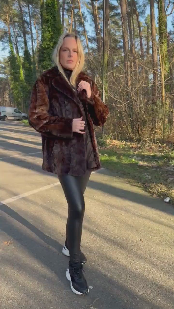 Large Mink Fur Jacket in Natural Brown, Genuine Mink Fur, Soft Fur Jacket, Classic Vintage Style, Excellent Condition, Brown Mink Fur Jacket