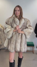 Blue Fox Fur Coat, Short Sleeves, Size XL
