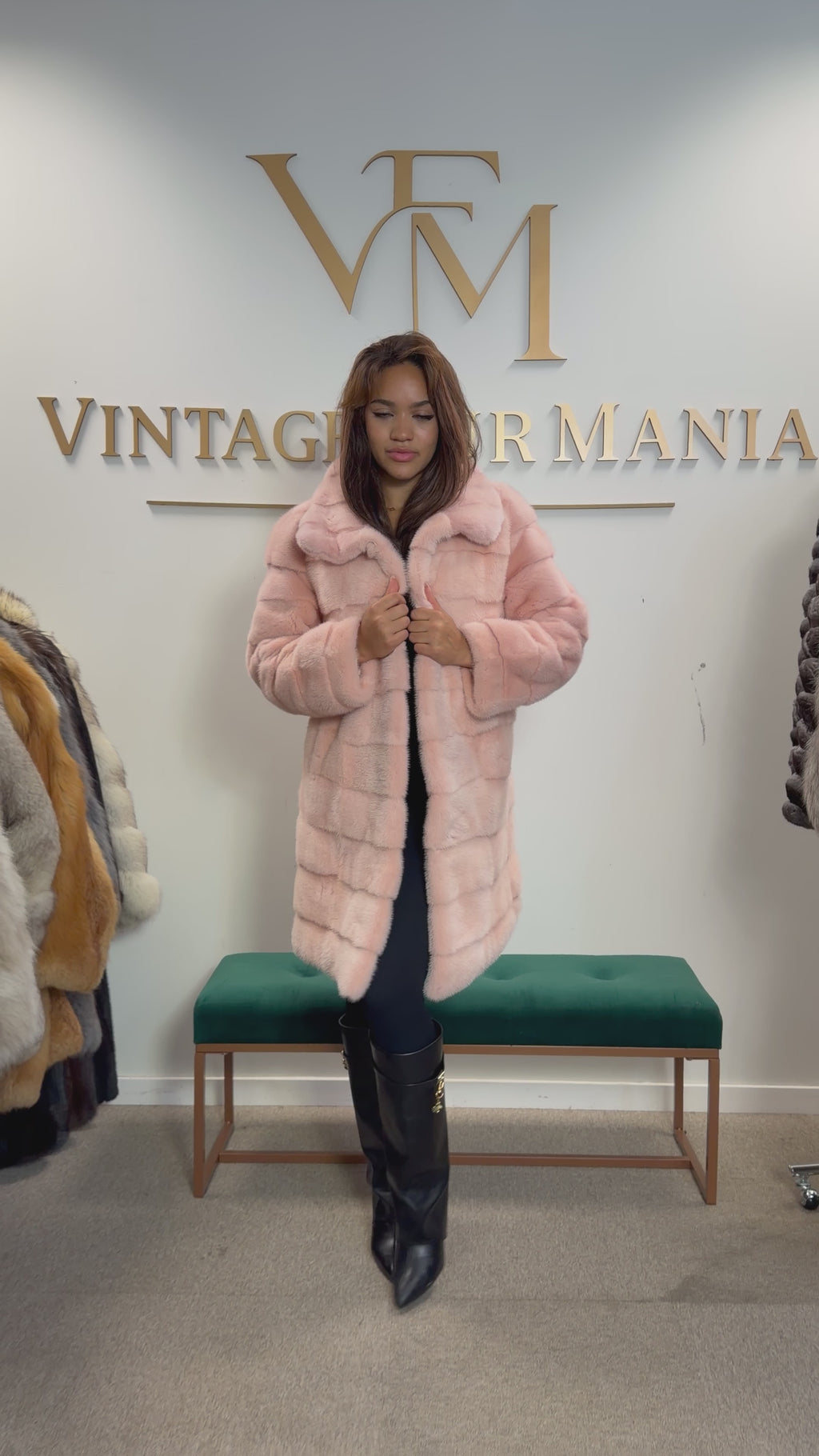 Pink Mink Fur Coat, Medium, New