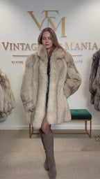 White Fox Fur Coat, Large, Brown Lining