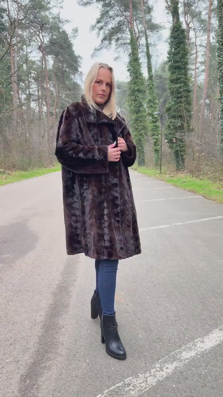 Short Haired Sheared Mink Fur Coat, XL Size, Vintage Style Coat, Real Mink Fur Coat, Luxurious and Elegant Outerwear, Brown Mink Fur Coat