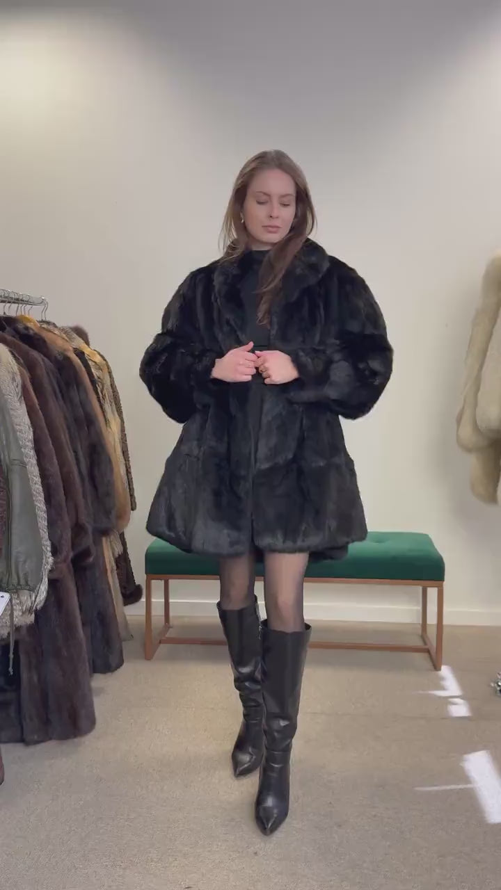 Black Rabbit Fur Coat, Medium Size, Rabbit Fur Coat, Vintage Fur Coat, Real Fur Coat, Real Rabbit Fur, Women's Fur Coat, Soft Fur Coat, Fur