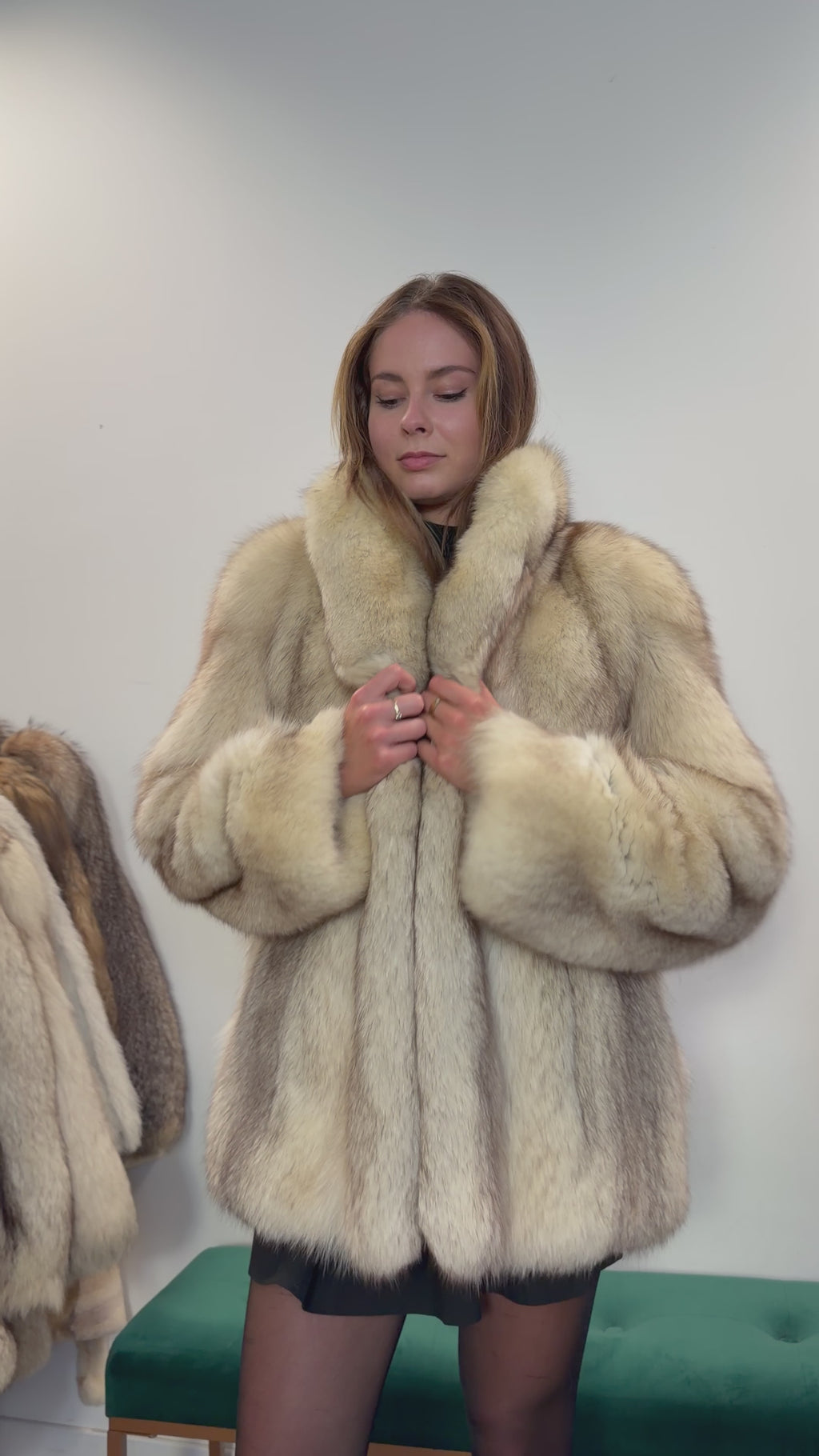 White Nordic Fox Real Fur Coat, Size L