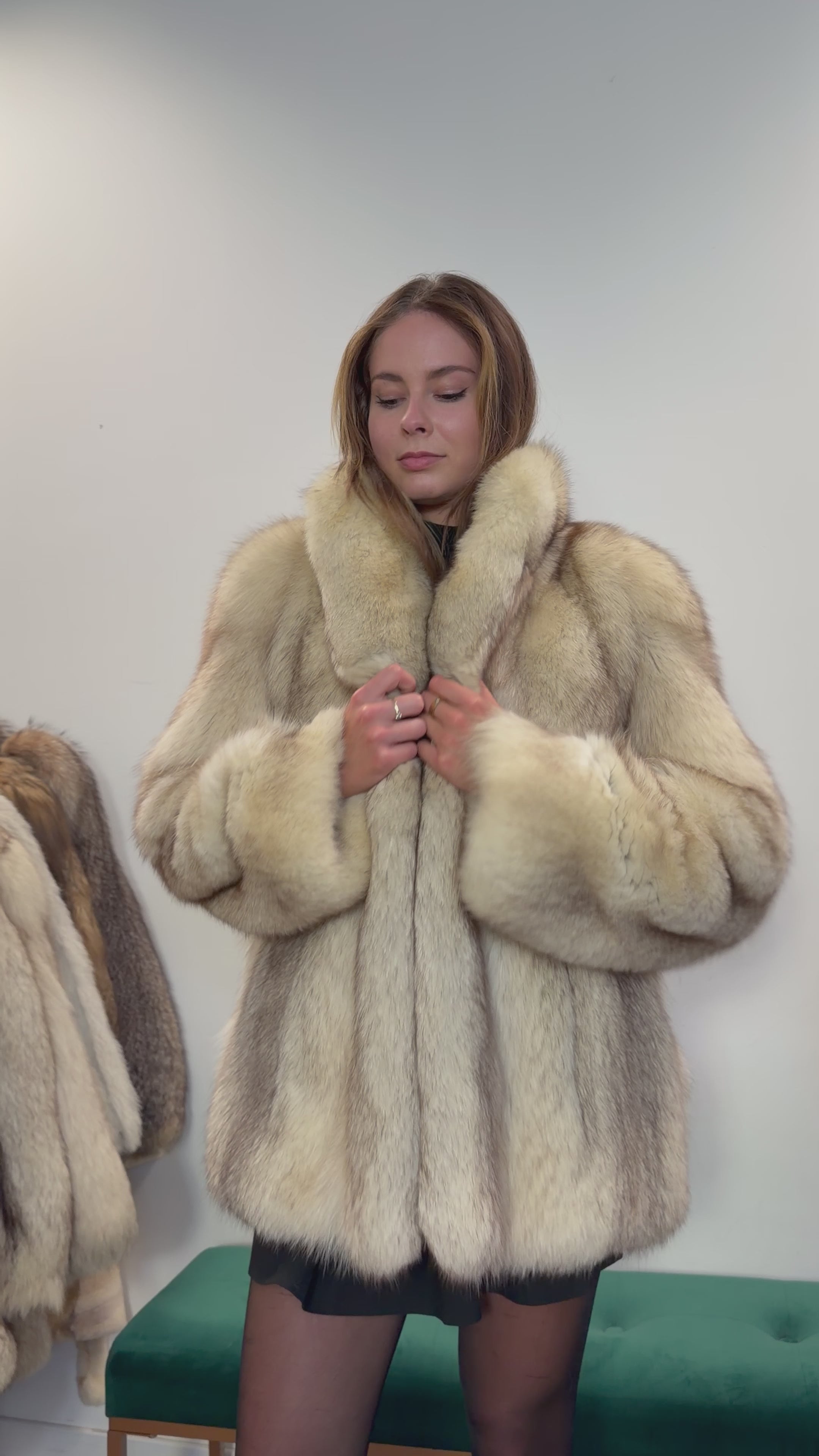 White Nordic Fox Real Fur Coat, Size L